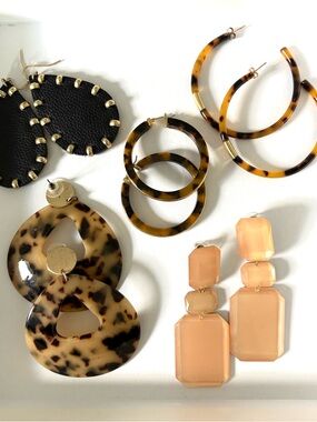 Stunning Wardrobe of Tortoiseshell Earrings with Black Studded Pear + Peach